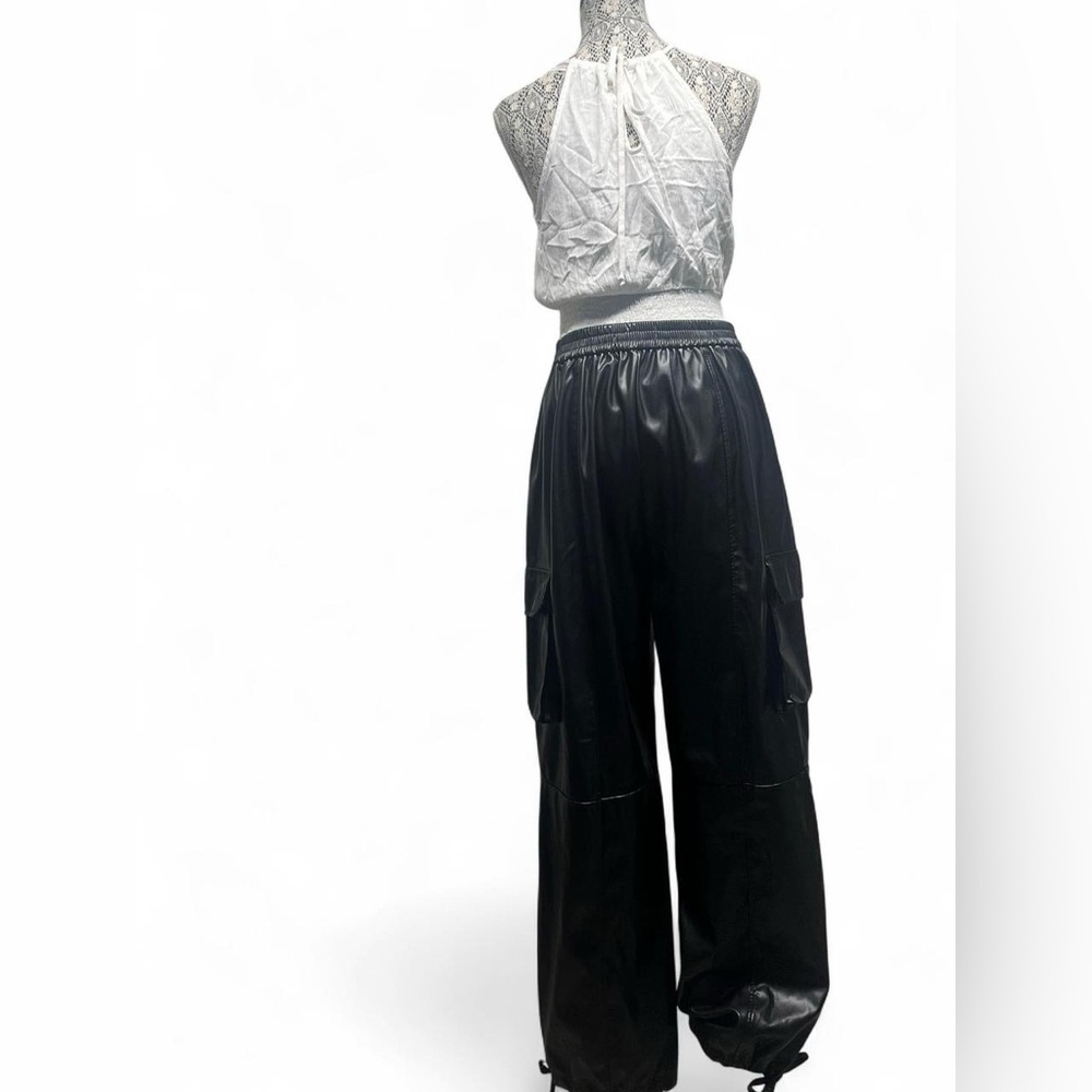 Fashion Nova Shiny Black Cargo Wide Leg Pants - Picture 13 of 13